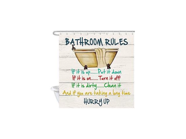 qianliansheji Cute Kids Bathroom Shower Curtain Motivational Inspirational Colorful Funny Quotes Educational Bathroom Rules Shower Curtain for Kids,on Rustic Wooden Fabric Shower Curtain