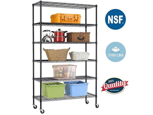 Shelves 2100Lbs Capacity, 6-Shelf on Casters 48" L×18" W×82" H Wire Shelving Unit Adjustable Layer Metal Rack Strong Steel for Restaurant Garage Pantry Kitchen,Black