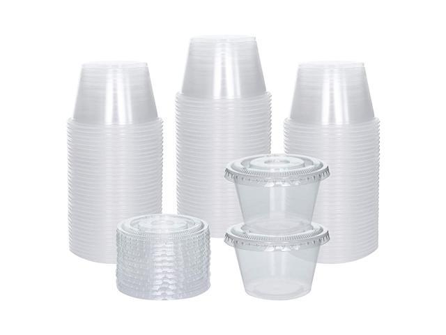 Sample Cup Disposable 4oz Plastic Condiment Cups with Lids Jello Shot Cups,... 