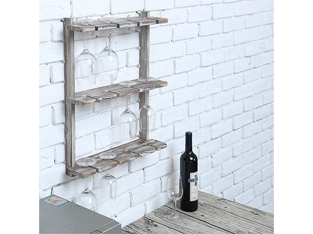 Inverted Stemware Display Barnwood Brown Wall Mounted 12 Wine Glass Rack 