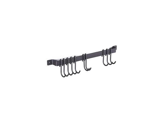 Gourmet Kitchen Rail with 10 Hooks, Wall Mounted Wrought Iron Hanging Utensil Holder Rack with Black 17 Inch