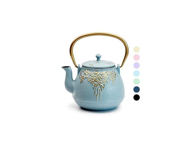 Cast Iron Teapot Stovetop Safe Leaf Design Teapot Coated with Enameled Interior for 32 Ounce 950 ml Turquoise Blue TOPTIER Japanese Cast Iron Tea Kettle with Stainless Steel Infuser Teapot