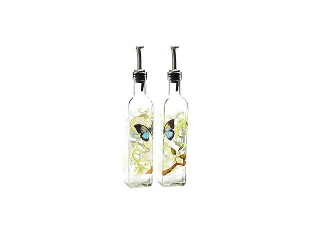 Square Glass Dispensers Set of 2 6-Ounce Olive Oil and Vinegar Cruet 