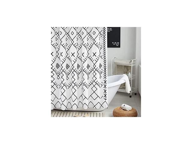 Moroccan Shower Curtain Black And White, Black And White Boho Fabric Shower Curtain