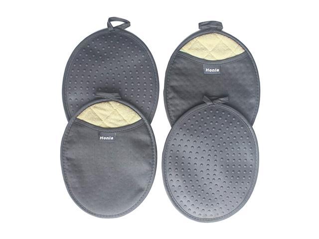 4 Piece Oval Pot Holders with Pockets,Heat Resistant to 500 F,Flexible Non Slip Silicone Grip Hot Pads,Grey