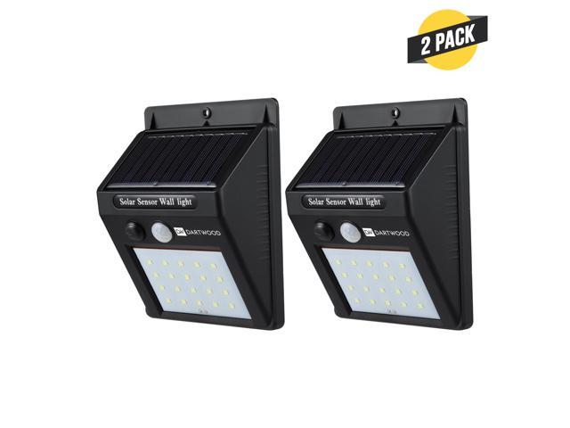 Dartwood Outdoor Solar Lights with Motion Sensor - 20 LED 150 Lumens Bright Weatherproof Wall Spotlight for Gardens Porches Walkways Patios (2 Pack)