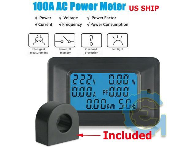 100A AC LCD Digital Panel Power Watt Meter Monitor Voltage KWh Voltmeter Ammeter