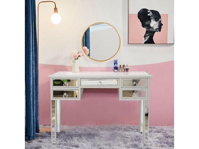 New Modern Mirrored Console Table Makeup Vanity Desk with 5 Drawers Storage