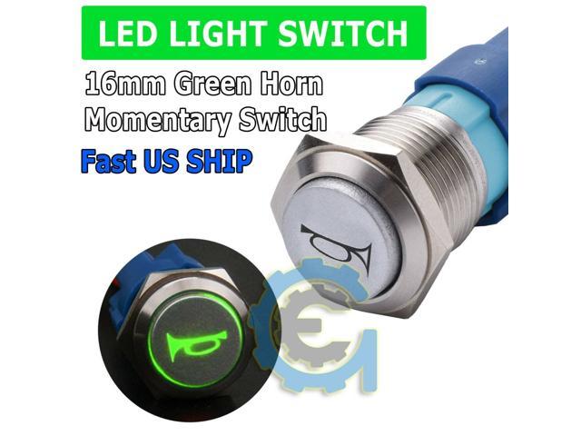 12V Socket Plug+LED Lighted Momentary Metal Push Button Air Horn Switch Car Boat 