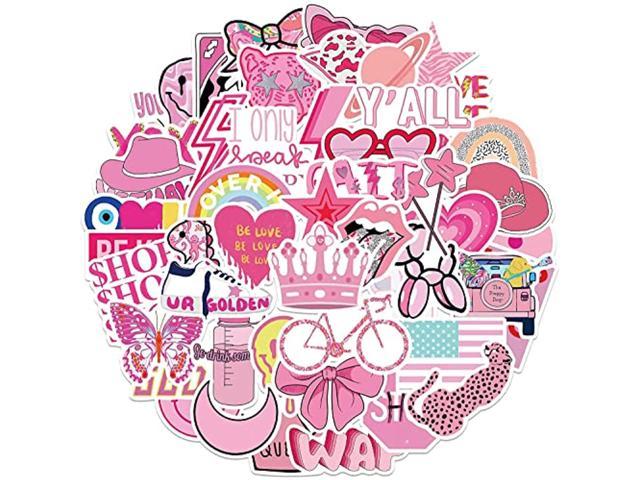 Pink Stickers Preppy Smile Cute Aesthetic Stickers 50pcs Vinyl Waterproof Stickers For Laptop 8818