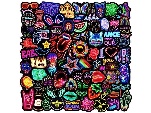 100Pcs Neon Stickers Decal, Waterproof Vinyl Stickers Pack for Bumper,  Laptop, Skateboard, Water Bottle, Luggage, Phone, Graffiti Stickers for  Adults 