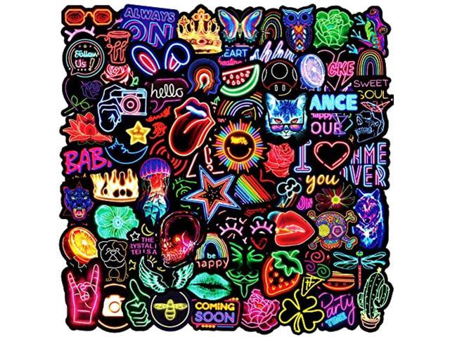 100Pcs Neon Stickers Decal, Waterproof Vinyl Stickers Pack For Bumper,  Laptop, Skateboard, Water Bottle, Luggage, Phone, Graffiti Stickers For  Adults 