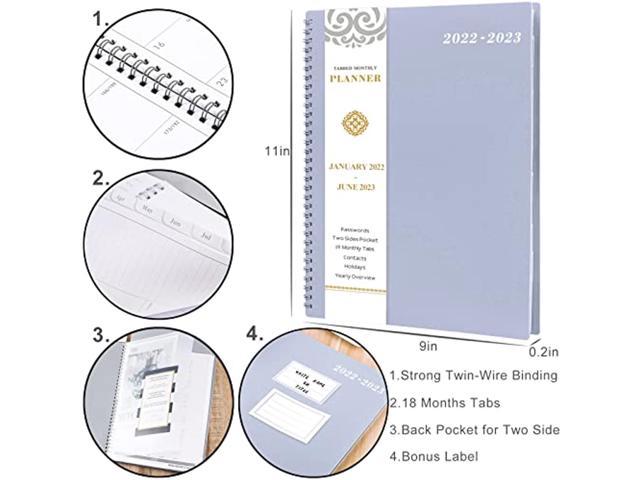 Perfect Organizer for You Jun 2023 9 x 11 Twin-Wire Binding 18 Months Monthly Planner with Tabs & 11 Note Pages Two-Side Pocket Jan 2022 2022-2023 Monthly Planner/Calendar 