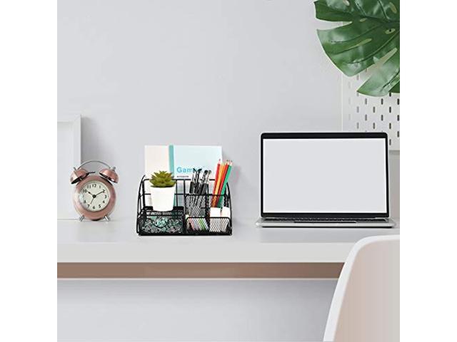 Desk Organizer for Women, Mesh Office Supplies Desk Accessories, Features 4  Compartments + 1 Mini Sliding Drawer