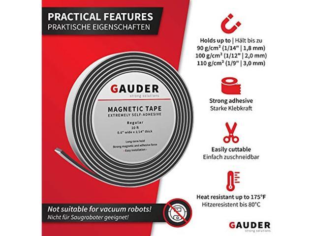 GAUDER Magnetic Tape Extra Strong | Magnetic Strips Extremely Self Adhesive  (10' Long x 0.8 Wide x 1/9 Thick) | Magnet Roll