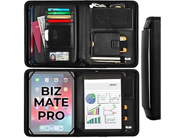[] Bizmate Pro Zippered Portfolio Organizer With 8-10.5" Ipad Organizer / Padfolio Tablet Holder, A5 Notebook | Multiple Pockets, Leather Finish, Eco-Mailer