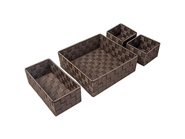 Woven Storage Baskets For Organizing, Small Baskets Cube Bin Container Tote  Organizer Divider For Drawer, Closet, Shelf, Dresser, Set Of 4(Brown) 