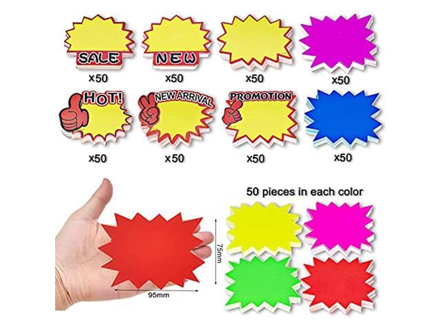 500 Pieces,Stylish Shape Burst Signs Fluorescent Signs Blank Star Shape Retail Sale Tags Burst Paper Signs for Retail Party Favors 