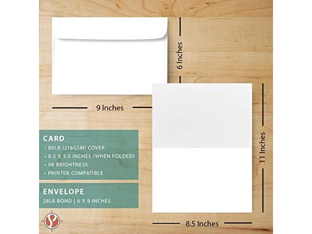 Big Blank Scored Folding Cards Set – 8.5 x 11” White Cardstock and 6 x 9”  Envelopes | Perfect for Business Greetings, Invitations, Bridal Shower