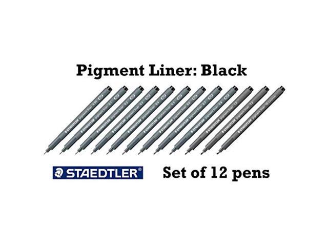 Staedtler Pigment Liner Black Fineliner Pens, Full Professional 12 Pieces Artist