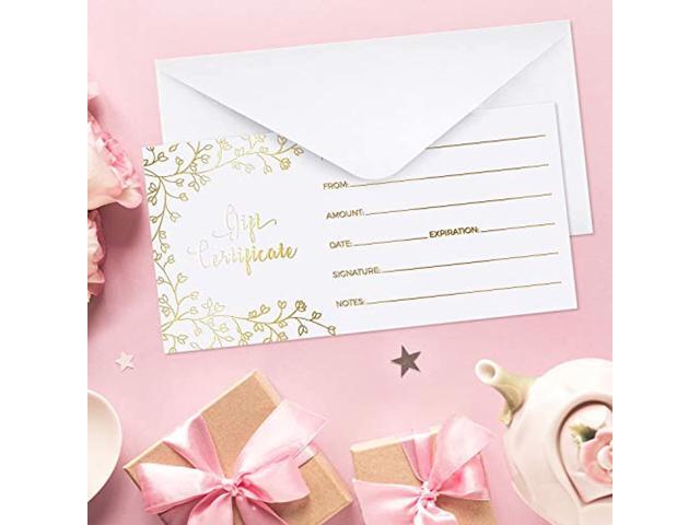 Work Gift Card Restaurants Salon Blank Gift Certificates for Business with Gold Foil- 25 Gift Certificate Cards with Envelopes for Spa Custom Client Vouchers for Birthday 3.7x7.5 