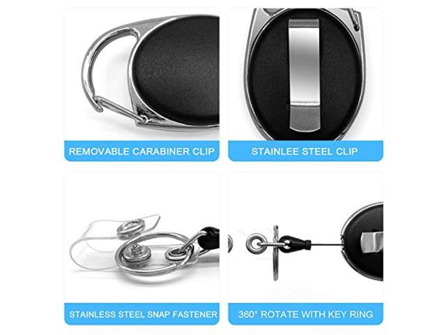 2 Pack Heavy Duty Metal Retractable Badge Holder Reel with Belt Clip Key  Ring and Waterproof Vertical Clear ID Card Holder + 2 Extra Carabiner Key