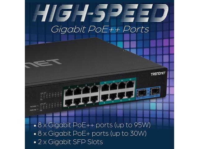 TRENDnet TPE-BG182g, 18-Port Gigabit 470W PoE++ Switch with 8 x