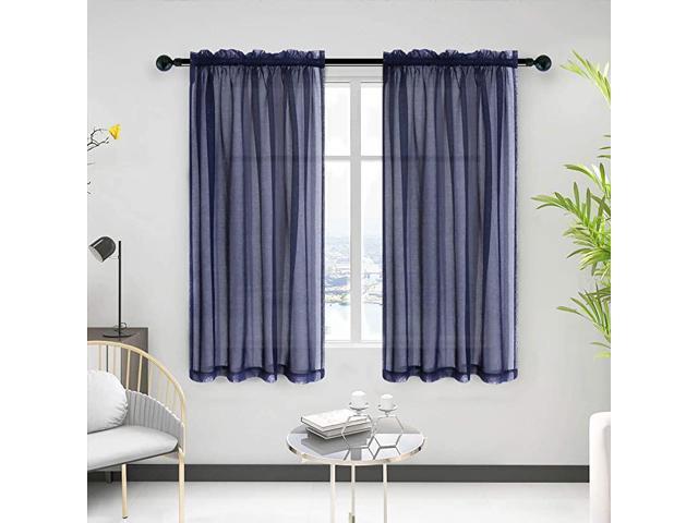 Solid Semi Sheer Curtains for Nursery Room with Rod Pocket Navy Blue Transparent Window Drapes 52 x 45 Inches