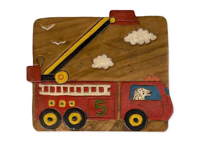 Red Fire Truck Design Hand Carved Acacia Hardwood Decorative Short Stool 