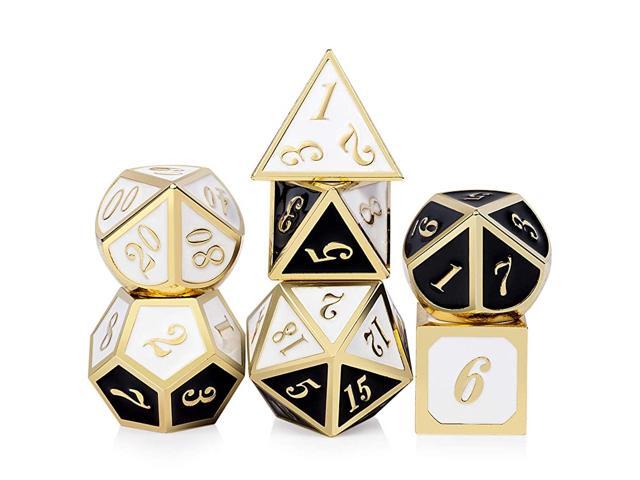 Color DND Metal Dice Set Heavy Polyhedral Dungeons and Dragons Playing Dice for Table GameBlack and White with Gold Number
