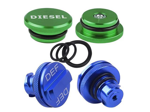 New Easy Grip Billet Aluminum Green Fuel Cap Magnetic and Blue DEF Cap for 2013-2018 Dodge Ram Truck 1500 2500 3500 with Easy Grip Design Diesel Fuel Cp for Daodge 
