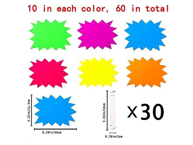 4.7 x 6.3 inches ONEETIS 60 PCS Starburst Signs Fluorescent Neon Signs Blank Star Shape Retail Sale Tags Burst Paper Signs for Retail Store Party Favors,Garage Sale Sign 