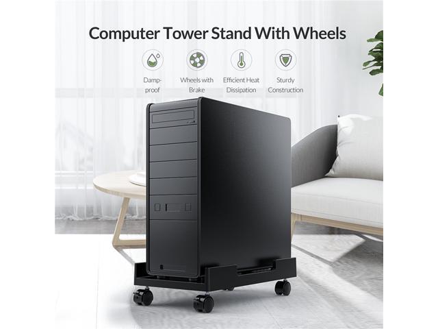 Gaming PC Under Desk PC Holder QWESHTU Computer Tower Stand Printer Mobile CPU Holder with 4 Caster Wheels Fits for Most Computer Tower 