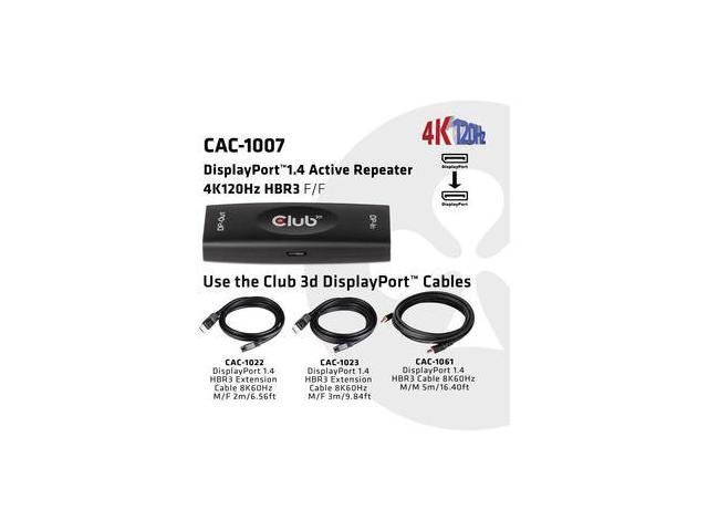  Club 3D DisplayPort 1.4 Active Repeater 4K120Hz HBR3 F/F -  65.62 ft Maximum Operating Distance - DisplayPort - USB,CAC-1007 :  Electronics