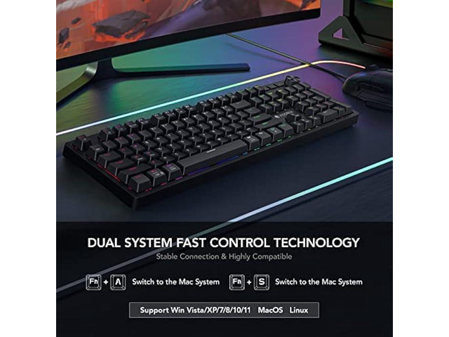 KOORUI Gaming Keyboards,104 Keys Full Size Mechanical Keyboard Wired 26 ...