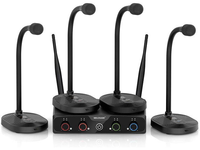 4-Channel Wireless Conference Microphone System, UHF Compact Cordless ...