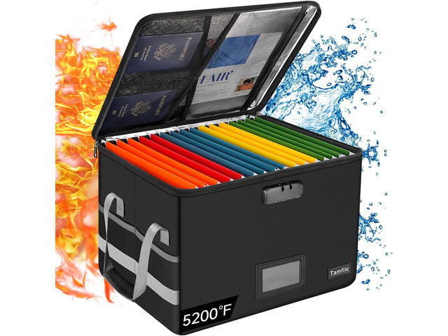 Large File Box with lock, Fireproof File Box for Documents, 5200°F Fire ...