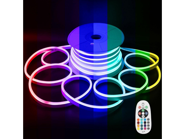 Dimmable RGB Neon Rope Lighting Connectable 144 LEDs/m Strip with Remote