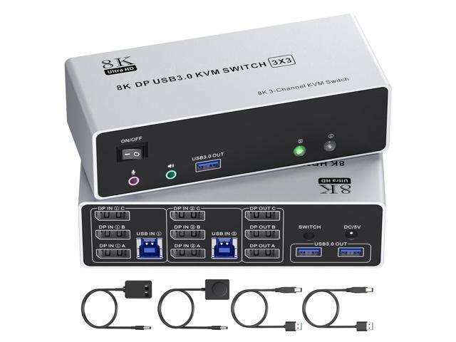 Triple Monitor KVM Switch 8K DisplayPort Multi Monitor Switcher Hub
