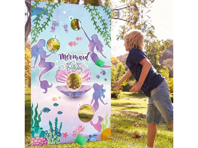 Mermaid Toss Game Banner with 3 Washable Bean Bags for Outdoor Yard Games