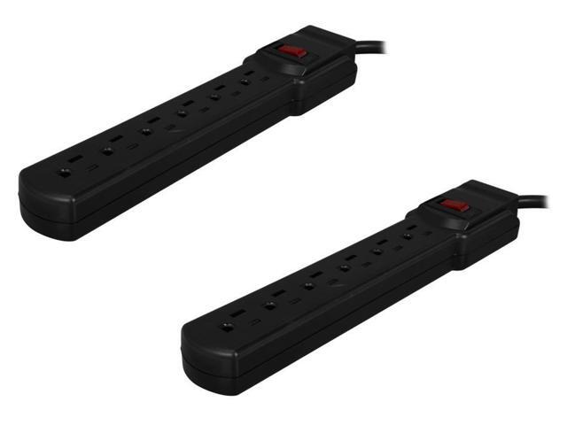 Combo: (2x) Rosewill 6-Outlet Power Strip, Black w/ 3 ft. Cord