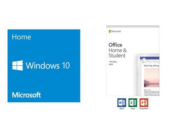 Combo: Windows 10 Home - 64-Bit - OEM, Microsoft Office Home and Student 2019 | 1 Device, Windows 10 PC/Mac Key Card