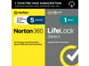 Norton 360 for 5 Devices with LifeLock Select, 1 Year Subscription with Auto Renewal, All-in-One Protection for your Devices, Online Privacy, and Identity [Download]