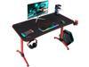 Furmax 43 Inch Gaming Desk Racing Style PC Computer Desk Y-shaped Home Office with Desk Large Carbon Fiber Desktop, Cup Holder, Headphone Hook, Full Mouse Pad, and Gaming Handle Rack (Red)