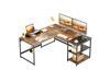 Bestier Industrial L Shaped Desk with Shelves 94.5 Inch Reversible Corner Computer Desk or 2 Person Long Table Office Writing Study Workstation with Monitor Stand and Headphone Hook, Rustic Brown