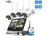 Hiseeu All-in-one with 8CH 10.1" 1296P Monitor Wireless Security Camera System, 4pcs 3MP Indoor/Outdoor Wireless Home Security Camera System, Remote Access, One-way Audio, 1TB HDD