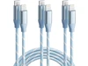 Core Tech USB-C to Lightning Cable 3-Pack, 6 ft Each, MFi Certified, Nylon Braided, PD Fast Charging, Blue and White Core Tech USB-C to Lightning Cable 3-Pack, 6 ft Each, MFi Certified, Nylon Braided, PD Fast Charging, Blue and White