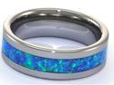 8mm Precious Opal Tungsten Carbide Ring with Blue Inlays