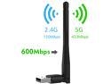 Wavlink WN681AE AC600 USB Wi-Fi Adapter, 600Mbps Dual Band Wireless Adapter, 802.11ac, High Gain 3dbi Antenna Network Adapter, 2.4G/150Mbps + 5G/433Mbps for PC, Windows XP/Vista/7/8/8.1/10 (32/64bits) MAC OS