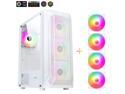 SAMA SAMA-Z4 White Steel / Tempered Glass ATX Mid Tower Computer Case w/ 4 x 120mm ARGB LED Fans (Pre-Installed)